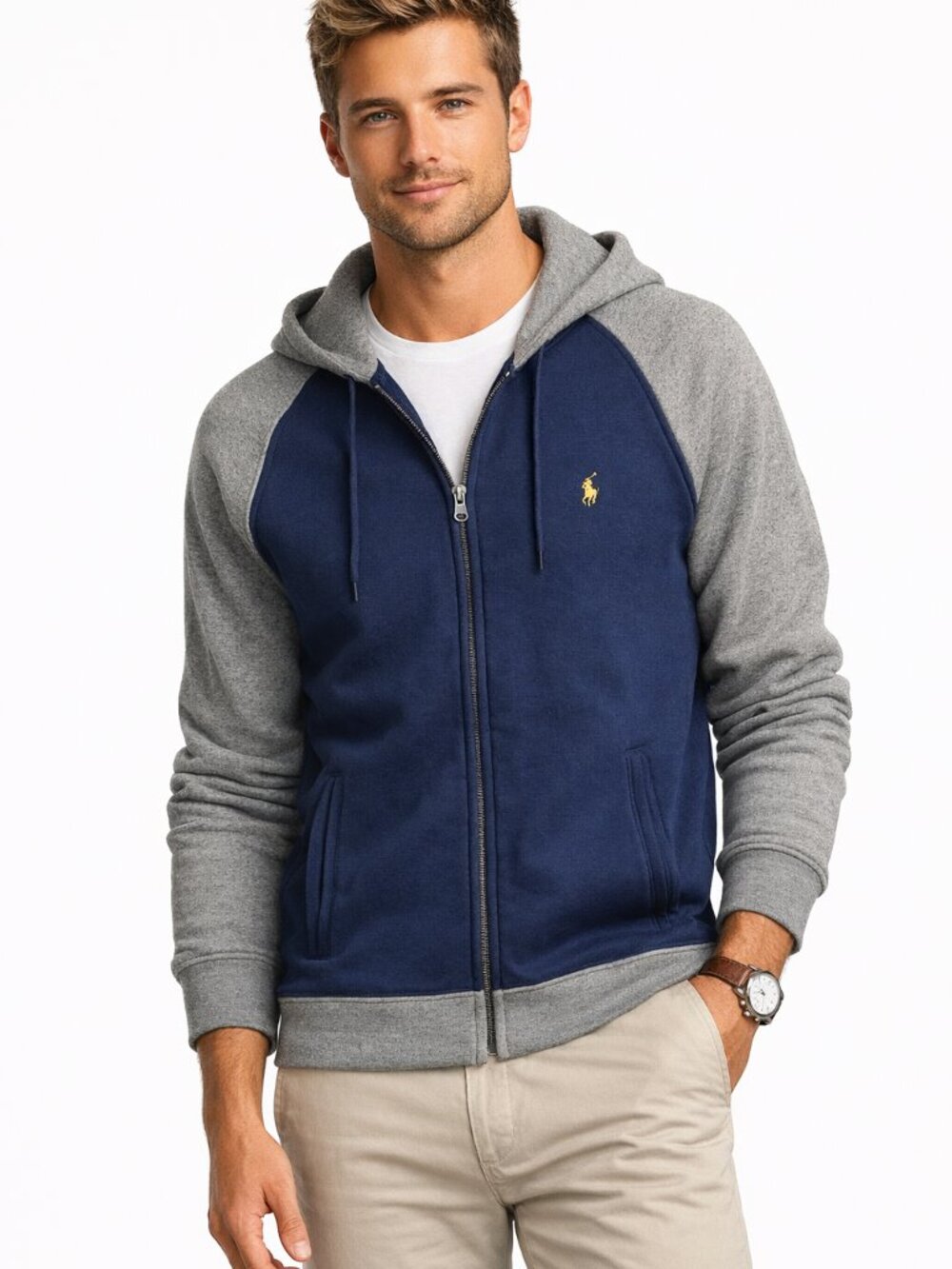 Ralph Lauren Blue and Gray Lightweight Jacket Front Zip Color Block